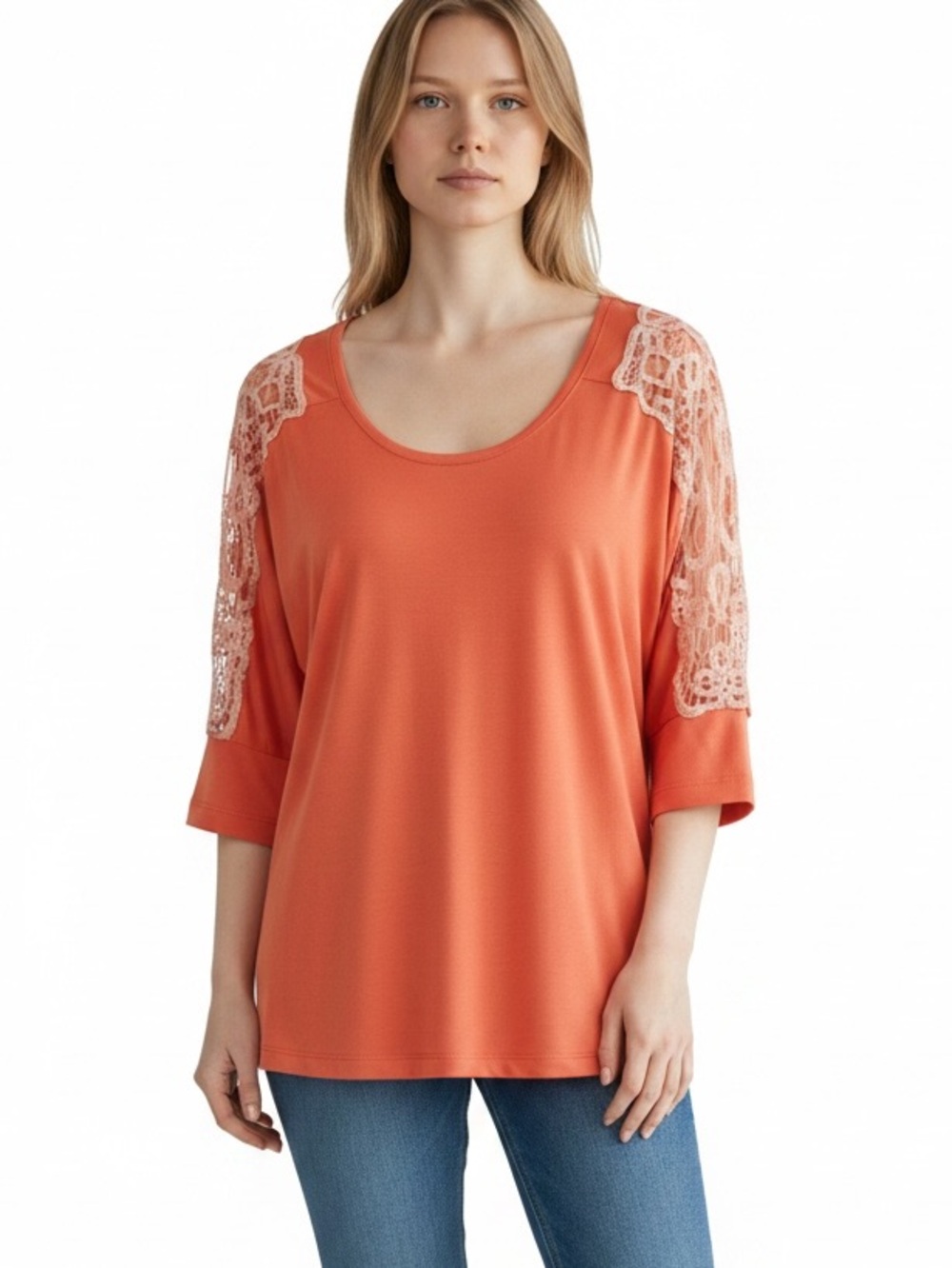 leshop Coral Crochet -Shoulder 3/4 Sleeve Top